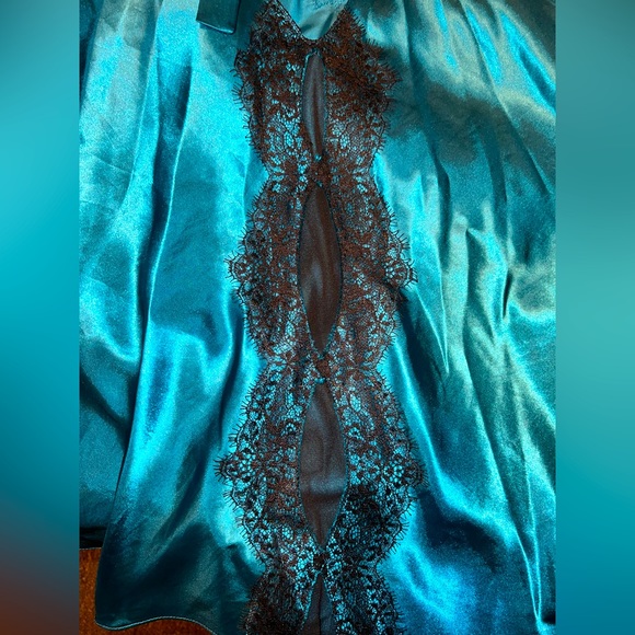 Cacique Teal and Black Lace Chemise - Picture 4 of 7